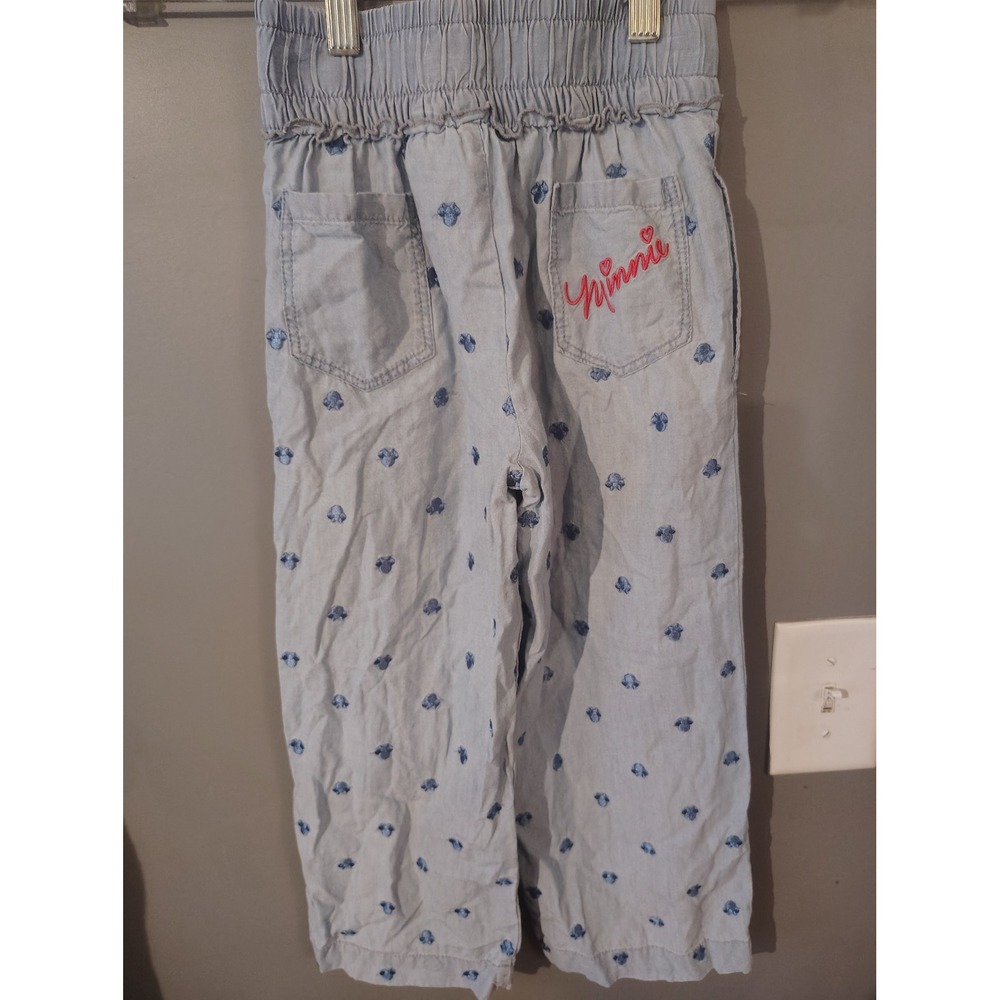 Disney Minnie Mouse Girls Blue Chambray Paperbag Waist Pants Size 5/6